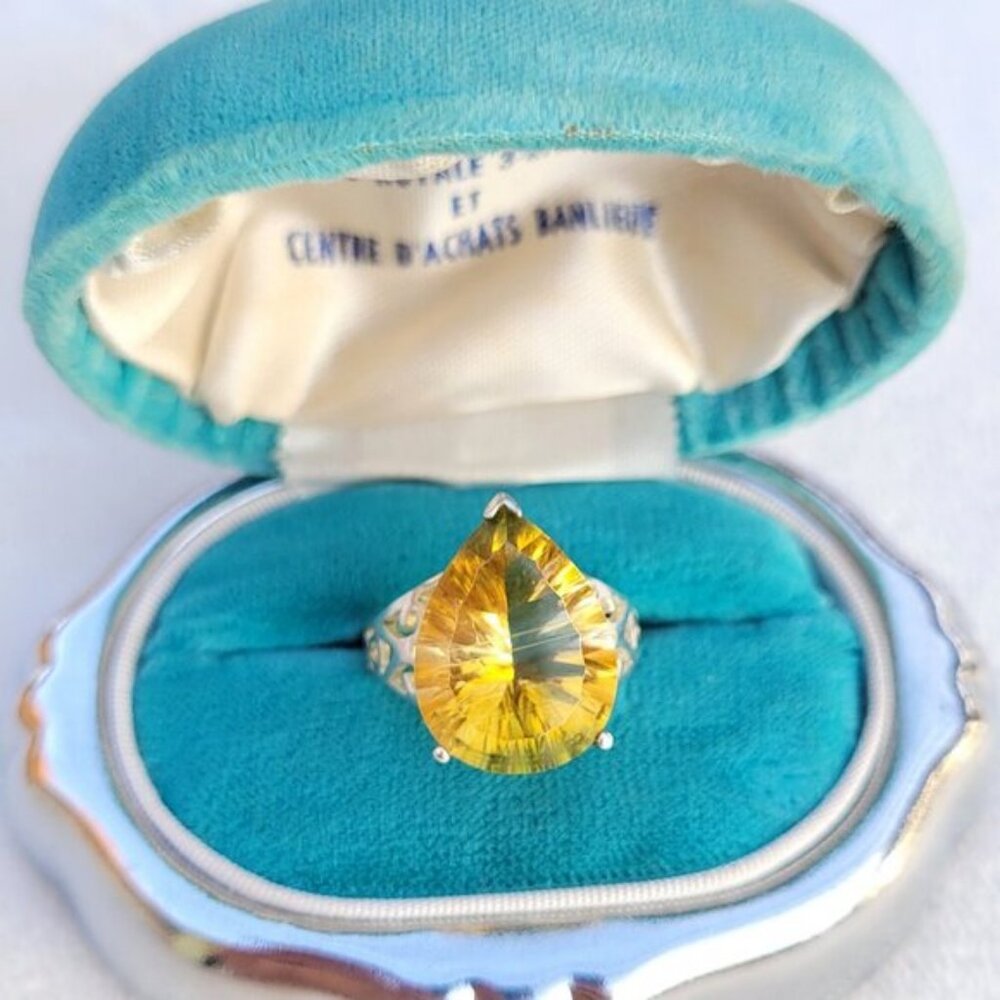 Vintage Pear Shaped Citrine Sterling Silver Ring Sz 7 1990s